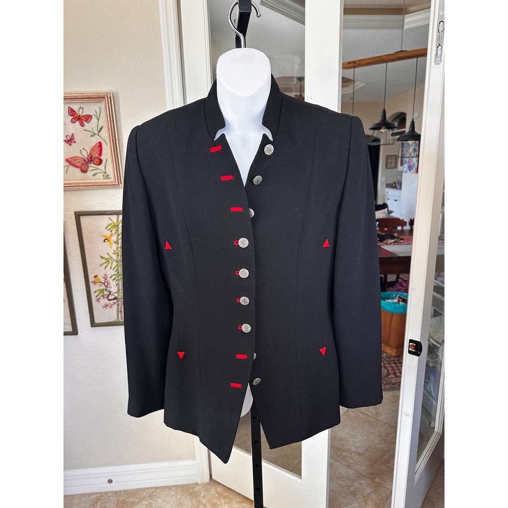 Zelda Vintage Black Red Trim Mandarin Collar Button Front Blazer Jacket Size‎ 8 - Picture 5 of 12
